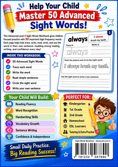 Sight Words Practice Workbook for Beginners, Ages 5-7 (Printable PDF)