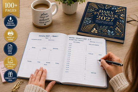 2027 Daily Planner Printable PDF | 120 Page Planner | Weekly & Monthly Planner | Goal Setting Journal | Digital Download