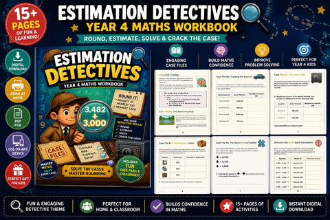 Estimation Detectives Year 4 Maths Workbook | Rounding & Estimation Activities | Printable Math Worksheets | Digital Download PDF