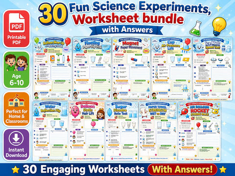 30 Fun Science Experiments Bundle | STEM Activities, Worksheets (Digital Download)