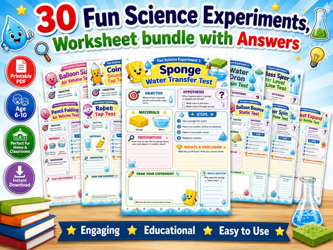 30 Fun Science Experiments Worksheets for Kids | STEM Activity Bundle (PDF Download)