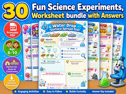 30 Fun Science Experiments for Kids Printable Bundle (PDF Files)