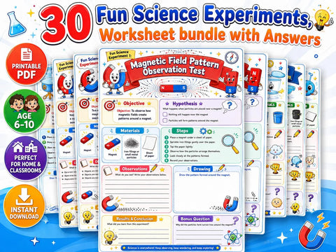 30 Fun Science Experiments Workbook Bundle for Kids Ages 6-10 (Printable PDF)