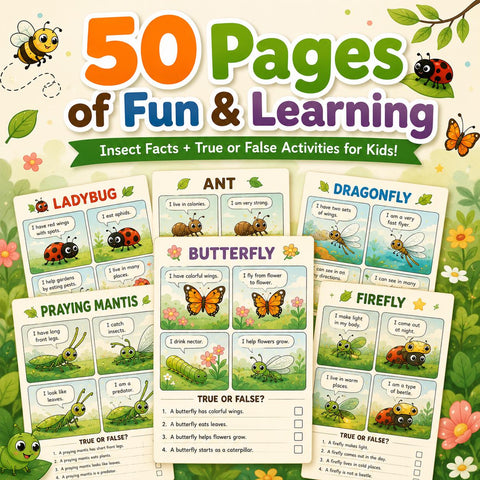 Insect Facts Activity Book for Kids | True or False Learning Pages (Printable PDF)