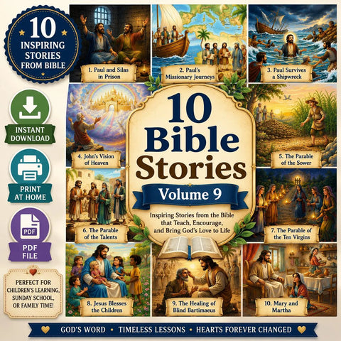 10 Bible Stories Volume 9 PDF | Christian Kids Book | Bible Story Collection | Sunday School Printable | Instant Download