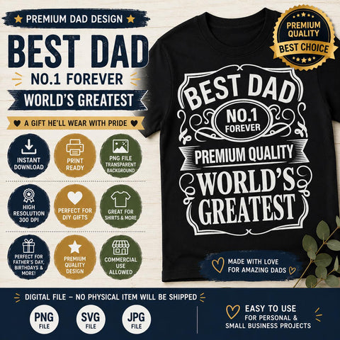Best Dad SVG | World's Greatest Dad PNG | Father's Day Shirt Design | Dad Quote Graphic | Printable Sublimation Design | Digital Download