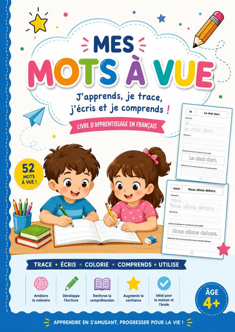 French Sight Words Workbook for Kids Ages 5-8 | Reading, Writing, Tracing Activities (Printable PDF)