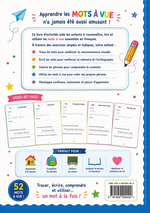 French Sight Words Workbook for Kids Ages 5-8 | Reading, Writing, Tracing Activities (Printable PDF)