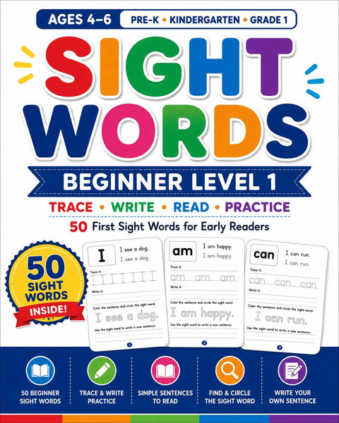 Sight Words Workbook for Kids Ages 4-7 | Trace, Write, Read Practice (Printable PDF)