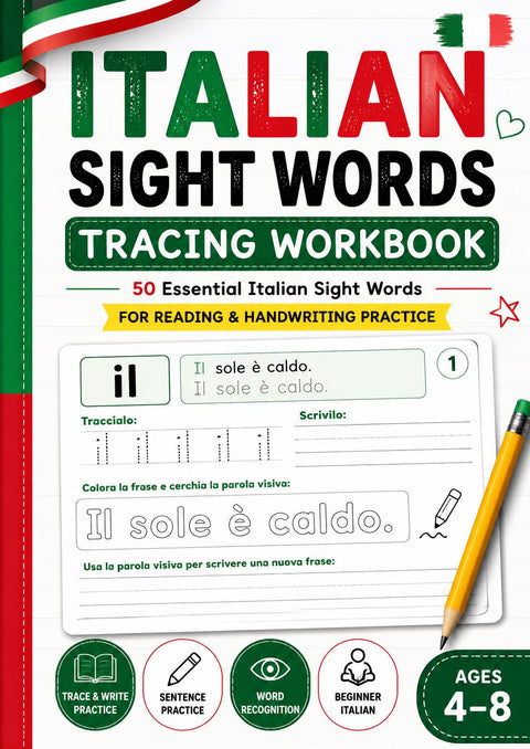 Italian Sight Words Workbook for Kids, Trace Write Read Activities (PDF)