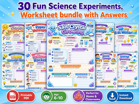 30 Fun Science Experiments for Kids | Printable STEM Worksheets (Ages 6-10) (PDF)