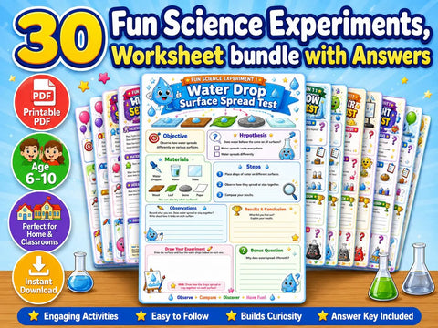 30 Fun Science Experiments for Kids Printable Bundle (PDF Files)