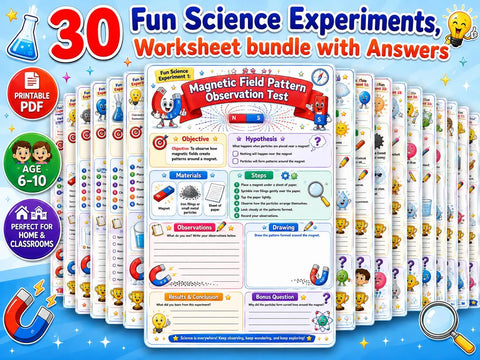 30 Fun Science Experiments Workbook Bundle for Kids Ages 6-10 (Printable PDF)
