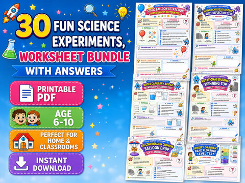 30 Science Experiments Bundle for Kids | STEM Worksheets, Answer Sheets (PDF Download)